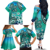 Fiji Born Indian Family Matching Off The Shoulder Long Sleeve Dress and Hawaiian Shirt Palm Paisley With Tapa Pattern LT05 - Polynesian Pride