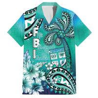 Fiji Born Indian Family Matching Off The Shoulder Long Sleeve Dress and Hawaiian Shirt Palm Paisley With Tapa Pattern LT05 Dad's Shirt - Short Sleeve Aqua - Polynesian Pride