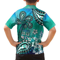 Fiji Born Indian Family Matching Off Shoulder Short Dress and Hawaiian Shirt Palm Paisley With Tapa Pattern