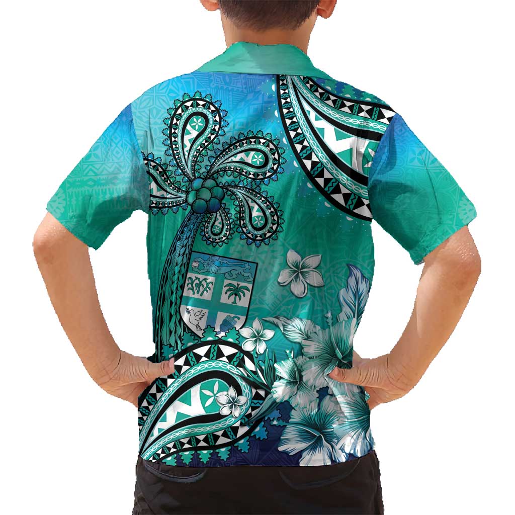 Fiji Born Indian Family Matching Puletasi and Hawaiian Shirt Palm Paisley With Tapa Pattern