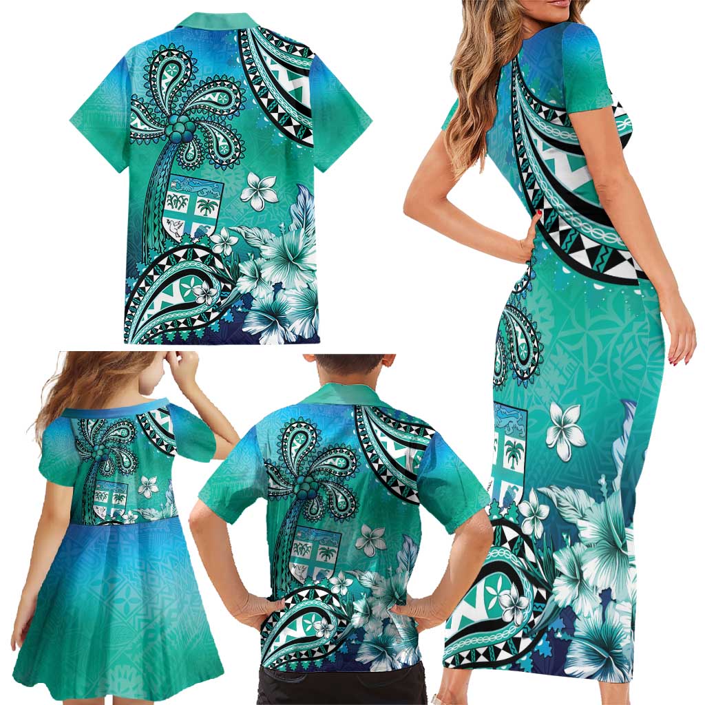 Fiji Born Indian Family Matching Short Sleeve Bodycon Dress and Hawaiian Shirt Palm Paisley With Tapa Pattern LT05 - Polynesian Pride