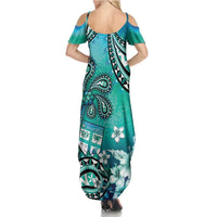 Fiji Born Indian Family Matching Summer Maxi Dress and Hawaiian Shirt Palm Paisley With Tapa Pattern