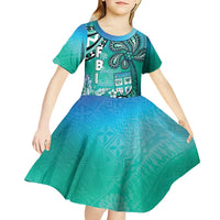 Fiji Born Indian Kid Short Sleeve Dress Palm Paisley With Tapa Pattern