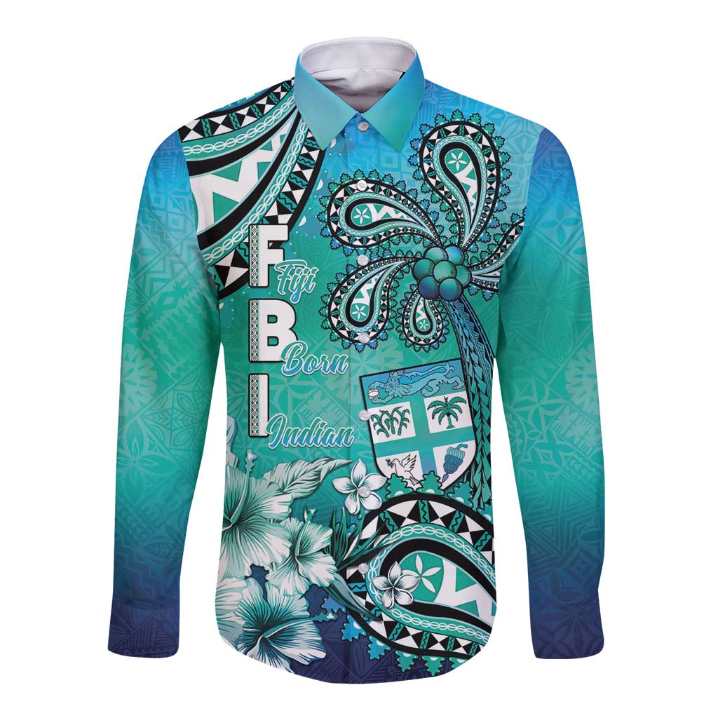 Fiji Born Indian Long Sleeve Button Shirt Palm Paisley With Tapa Pattern