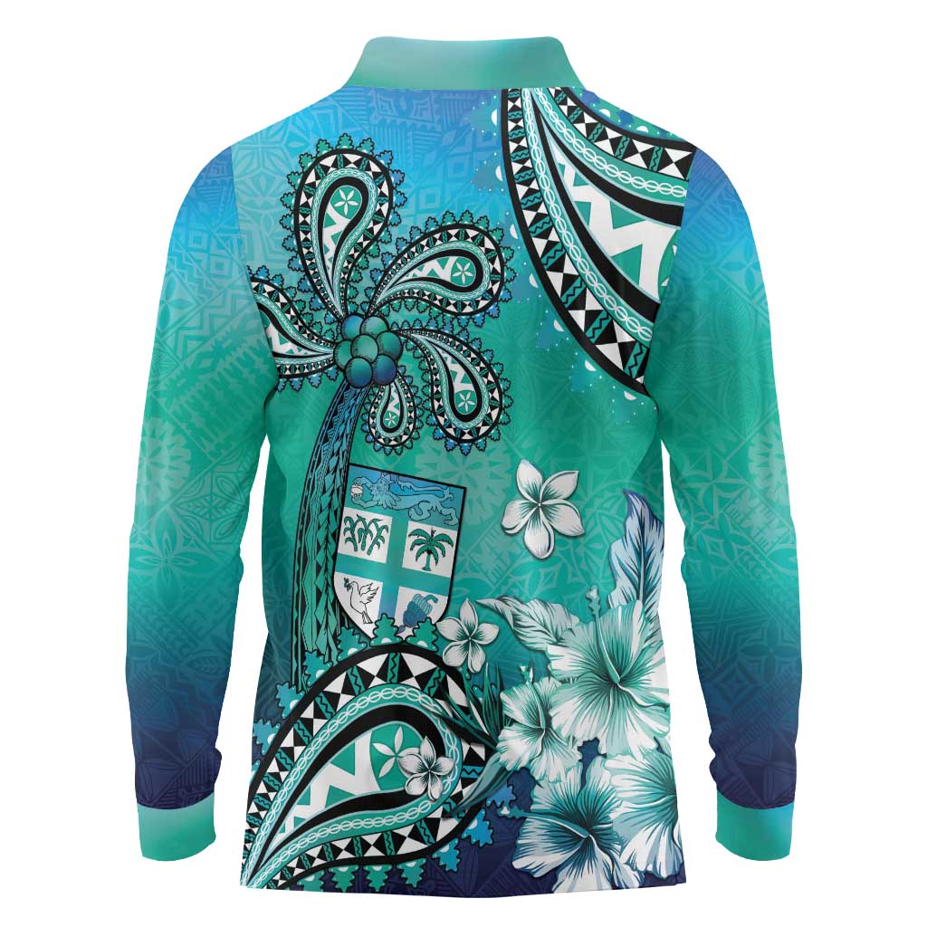 Fiji Born Indian Long Sleeve Polo Shirt Palm Paisley With Tapa Pattern