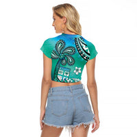 Fiji Born Indian Raglan Cropped T Shirt Palm Paisley With Tapa Pattern
