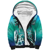 Fiji Born Indian Sherpa Hoodie Palm Paisley With Tapa Pattern
