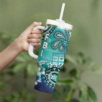 Fiji Born Indian Tumbler With Handle Palm Paisley With Tapa Pattern