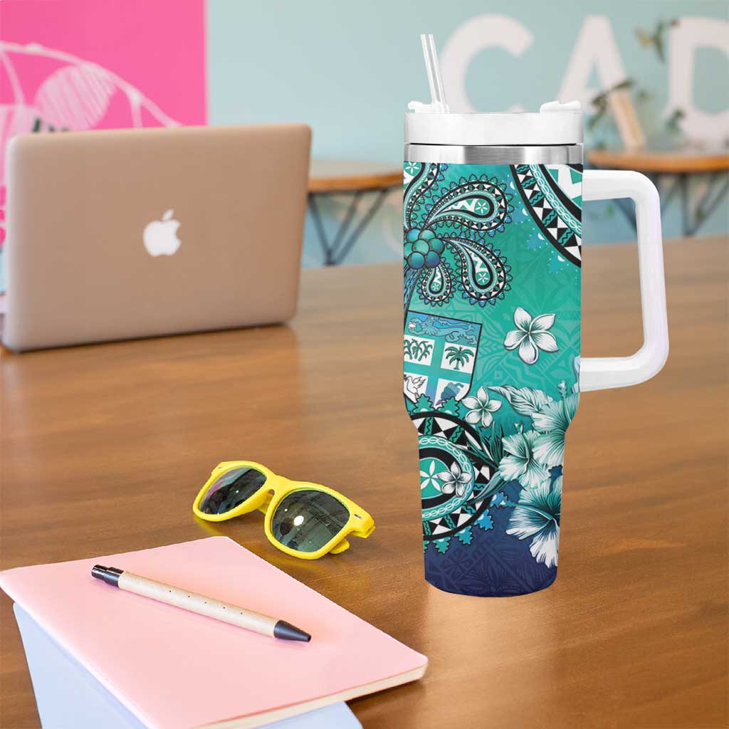 Fiji Born Indian Tumbler With Handle Palm Paisley With Tapa Pattern