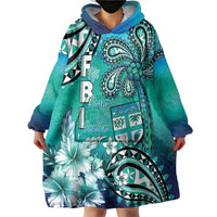 Fiji Born Indian Wearable Blanket Hoodie Palm Paisley With Tapa Pattern