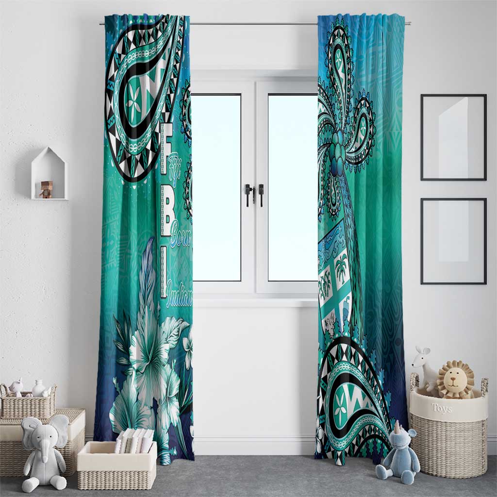 Fiji Born Indian Window Curtain Palm Paisley With Tapa Pattern