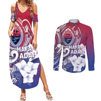 Guam Gadao Couples Matching Summer Maxi Dress and Long Sleeve Button Shirt Hafa Adai Micronesian Tribal Pattern