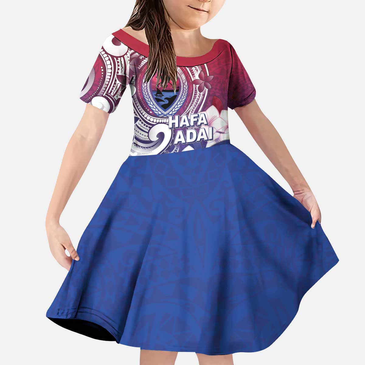 Guam Gadao Kid Short Sleeve Dress Hafa Adai Micronesian Tribal Pattern