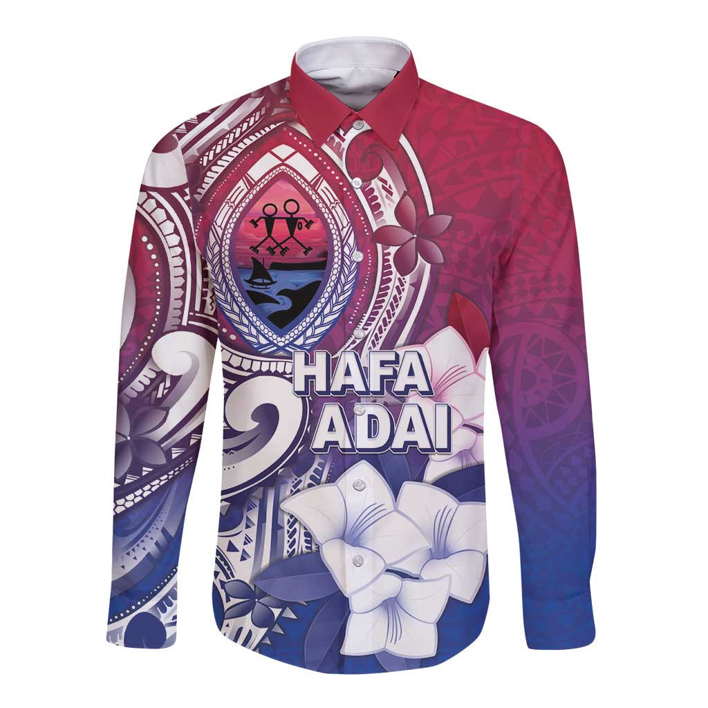 Guam Gadao Long Sleeve Button Shirt Hafa Adai Micronesian Tribal Pattern