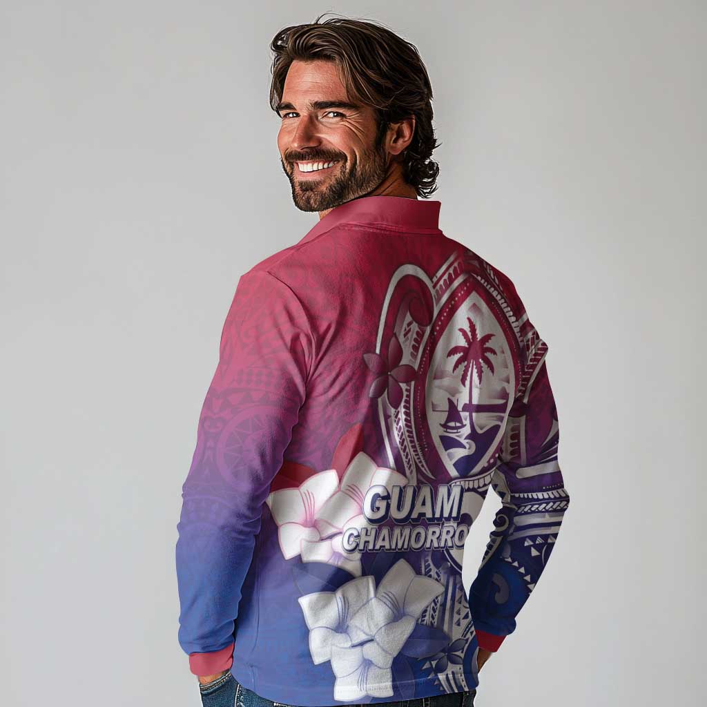 Guam Gadao Long Sleeve Polo Shirt Hafa Adai Micronesian Tribal Pattern