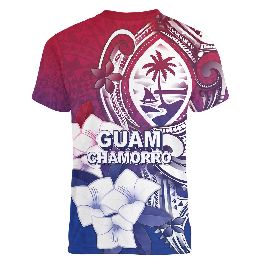 Guam Gadao Women V-Neck T-Shirt Hafa Adai Micronesian Tribal Pattern