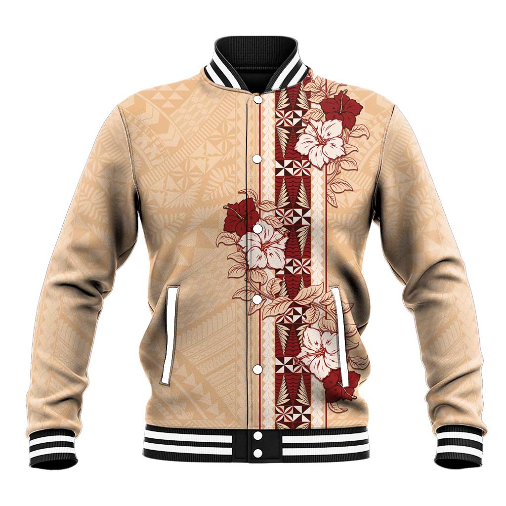 Tonga Language Week Baseball Jacket Hibiscus Tongan Ngatu Pattern