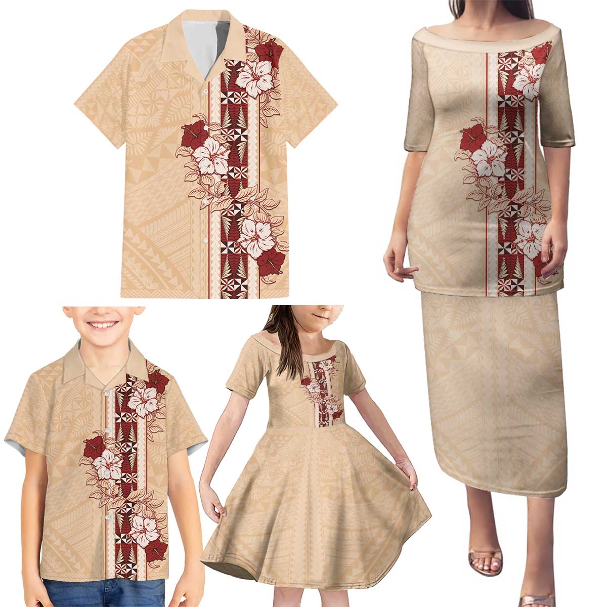 Tonga Language Week Family Matching Puletasi and Hawaiian Shirt Hibiscus Tongan Ngatu Pattern LT05 - Polynesian Pride