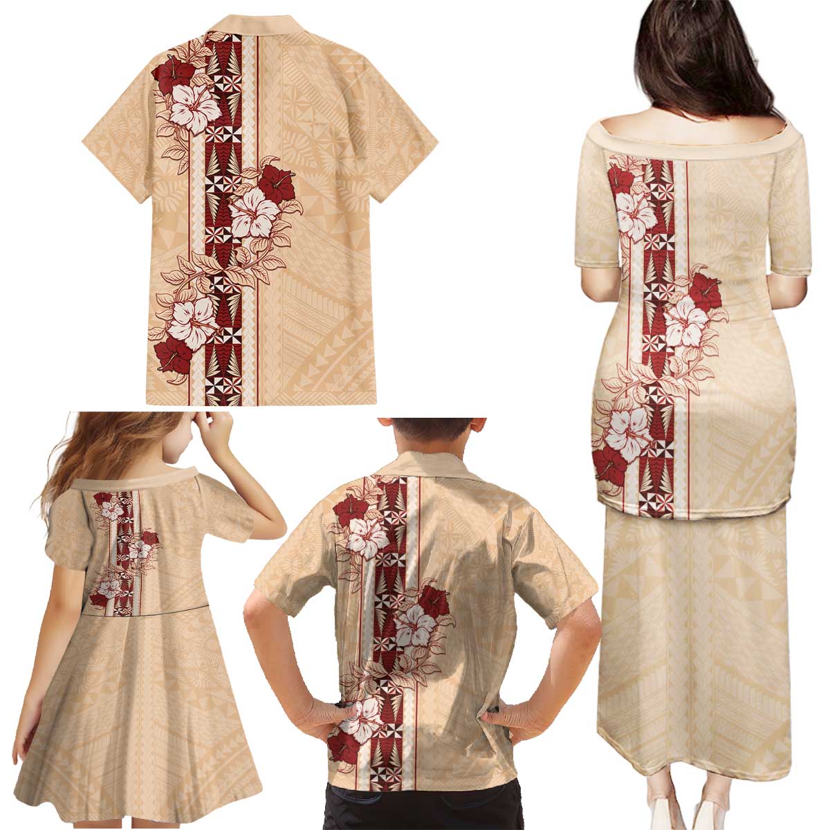 Tonga Language Week Family Matching Puletasi and Hawaiian Shirt Hibiscus Tongan Ngatu Pattern LT05 - Polynesian Pride