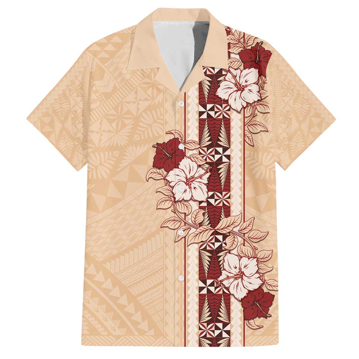 Tonga Language Week Family Matching Puletasi and Hawaiian Shirt Hibiscus Tongan Ngatu Pattern LT05 Dad's Shirt - Short Sleeve Beige - Polynesian Pride