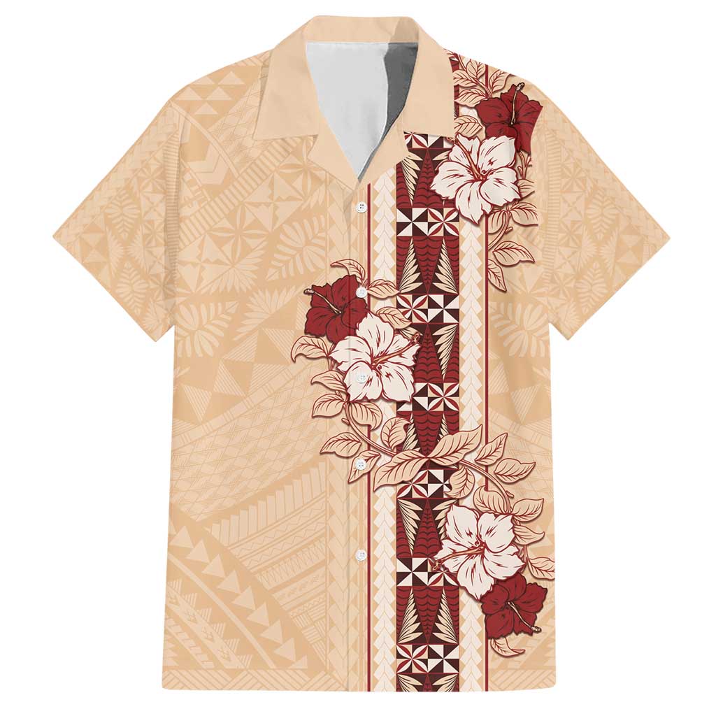 Tonga Language Week Family Matching Short Sleeve Bodycon Dress and Hawaiian Shirt Hibiscus Tongan Ngatu Pattern
