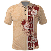 Tonga Language Week Polo Shirt Hibiscus Tongan Ngatu Pattern LT05 Beige - Polynesian Pride