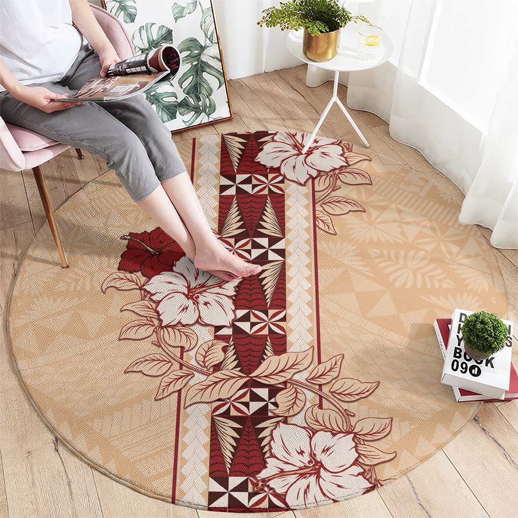 Tonga Language Week Round Carpet Hibiscus Tongan Ngatu Pattern