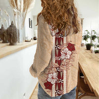 Tonga Language Week Women Casual Shirt Hibiscus Tongan Ngatu Pattern