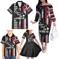 Hawaii 1959 Statehood Day Family Matching Off The Shoulder Long Sleeve Dress and Hawaiian Shirt Classic Style LT05 - Polynesian Pride