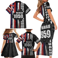 Hawaii 1959 Statehood Day Family Matching Short Sleeve Bodycon Dress and Hawaiian Shirt Classic Style LT05 - Polynesian Pride
