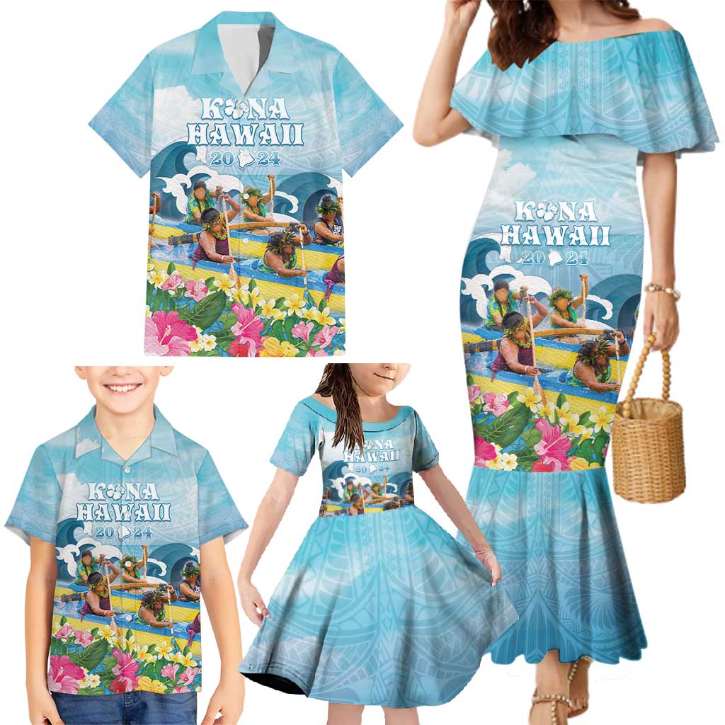 Hawaii Outrigger Canoe Race Family Matching Mermaid Dress and Hawaiian Shirt Polynesian Style Watercolor Style LT05 - Polynesian Pride
