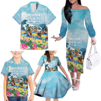 Hawaii Outrigger Canoe Race Family Matching Off The Shoulder Long Sleeve Dress and Hawaiian Shirt Polynesian Style Watercolor Style LT05 - Polynesian Pride