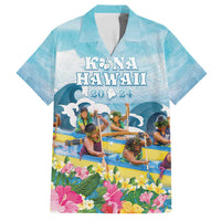 Hawaii Outrigger Canoe Race Family Matching Off The Shoulder Long Sleeve Dress and Hawaiian Shirt Polynesian Style Watercolor Style LT05 Dad's Shirt - Short Sleeve Blue - Polynesian Pride
