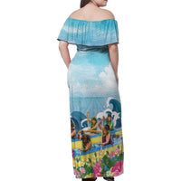 Hawaii Outrigger Canoe Race Family Matching Off Shoulder Maxi Dress and Hawaiian Shirt Polynesian Style Watercolor Style LT05 - Polynesian Pride