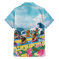Hawaii Outrigger Canoe Race Family Matching Off Shoulder Short Dress and Hawaiian Shirt Polynesian Style Watercolor Style LT05 - Polynesian Pride