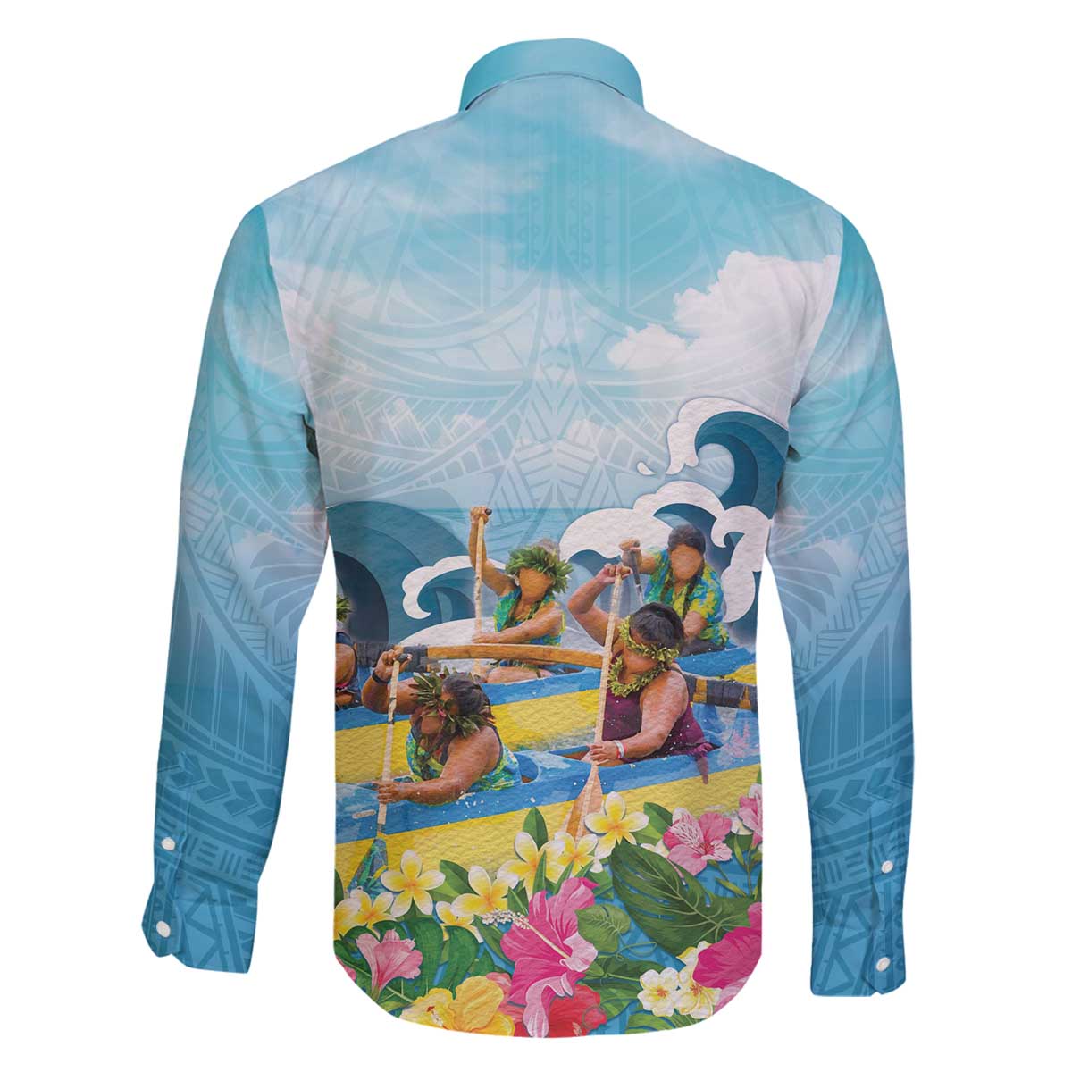 Hawaii Outrigger Canoe Race Family Matching Off Shoulder Short Dress and Hawaiian Shirt Polynesian Style Watercolor Style LT05 - Polynesian Pride