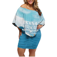 Hawaii Outrigger Canoe Race Family Matching Off Shoulder Short Dress and Hawaiian Shirt Polynesian Style Watercolor Style LT05 Mom's Dress Blue - Polynesian Pride