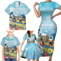 Hawaii Outrigger Canoe Race Family Matching Short Sleeve Bodycon Dress and Hawaiian Shirt Polynesian Style Watercolor Style LT05 - Polynesian Pride