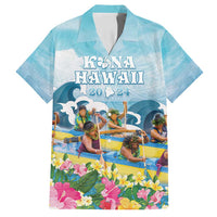 Hawaii Outrigger Canoe Race Family Matching Summer Maxi Dress and Hawaiian Shirt Polynesian Style Watercolor Style LT05 Dad's Shirt - Short Sleeve Blue - Polynesian Pride