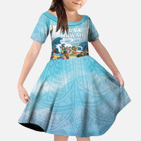 Hawaii Outrigger Canoe Race Family Matching Tank Maxi Dress and Hawaiian Shirt Polynesian Style Watercolor Style LT05 Daughter's Dress Blue - Polynesian Pride