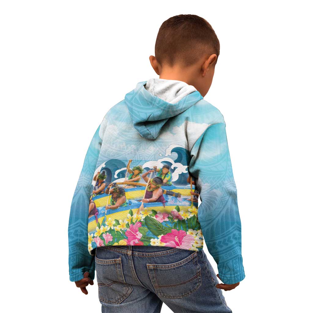 Hawaii Outrigger Canoe Race Kid Hoodie Polynesian Style Watercolor Style
