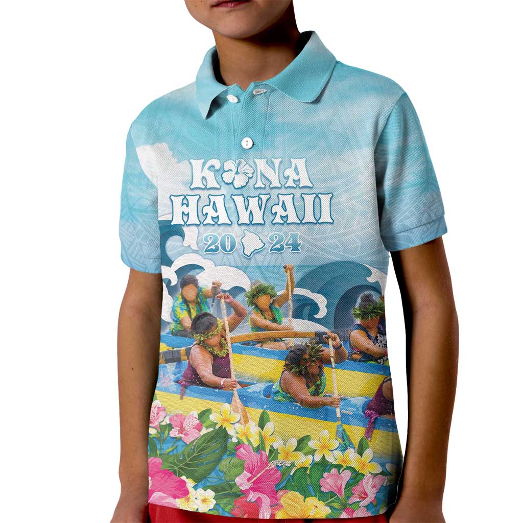 Hawaii Outrigger Canoe Race Kid Polo Shirt Polynesian Style Watercolor Style