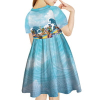 Hawaii Outrigger Canoe Race Kid Short Sleeve Dress Polynesian Style Watercolor Style LT05 - Polynesian Pride