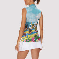 Hawaii Outrigger Canoe Race Women Sleeveless Polo Shirt Polynesian Style Watercolor Style