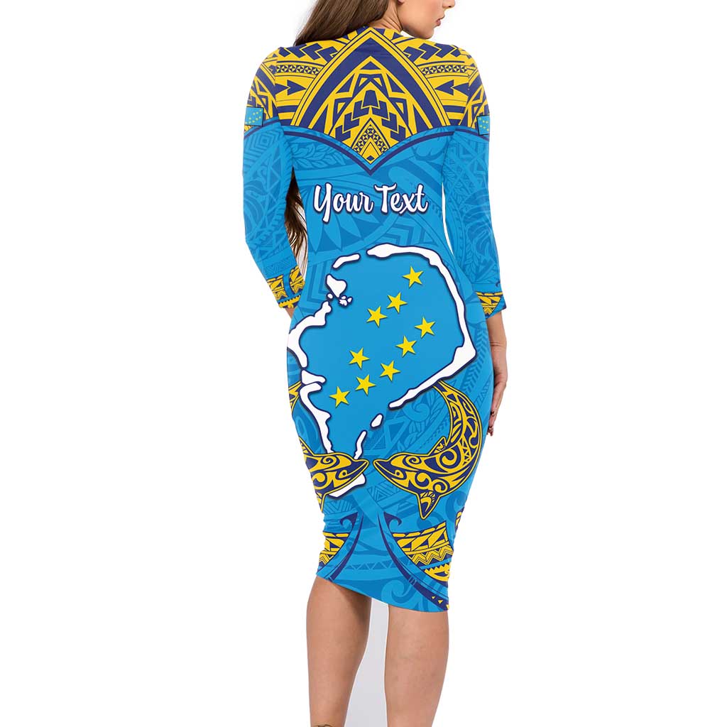Personalised Tuvalu Independence Day Family Matching Long Sleeve Bodycon Dress and Hawaiian Shirt Coat Of Arms With Polynesian Dolphin Tattoo LT05 - Polynesian Pride