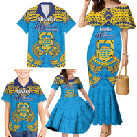Personalised Tuvalu Independence Day Family Matching Mermaid Dress and Hawaiian Shirt Coat Of Arms With Polynesian Dolphin Tattoo LT05 - Polynesian Pride