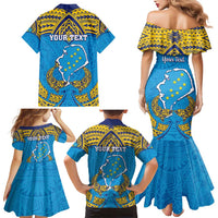 Personalised Tuvalu Independence Day Family Matching Mermaid Dress and Hawaiian Shirt Coat Of Arms With Polynesian Dolphin Tattoo LT05 - Polynesian Pride