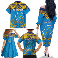 Personalised Tuvalu Independence Day Family Matching Off The Shoulder Long Sleeve Dress and Hawaiian Shirt Coat Of Arms With Polynesian Dolphin Tattoo LT05 - Polynesian Pride