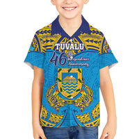 Personalised Tuvalu Independence Day Family Matching Off Shoulder Maxi Dress and Hawaiian Shirt Coat Of Arms With Polynesian Dolphin Tattoo LT05 Son's Shirt Blue - Polynesian Pride