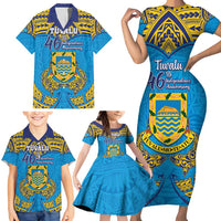 Personalised Tuvalu Independence Day Family Matching Short Sleeve Bodycon Dress and Hawaiian Shirt Coat Of Arms With Polynesian Dolphin Tattoo LT05 - Polynesian Pride